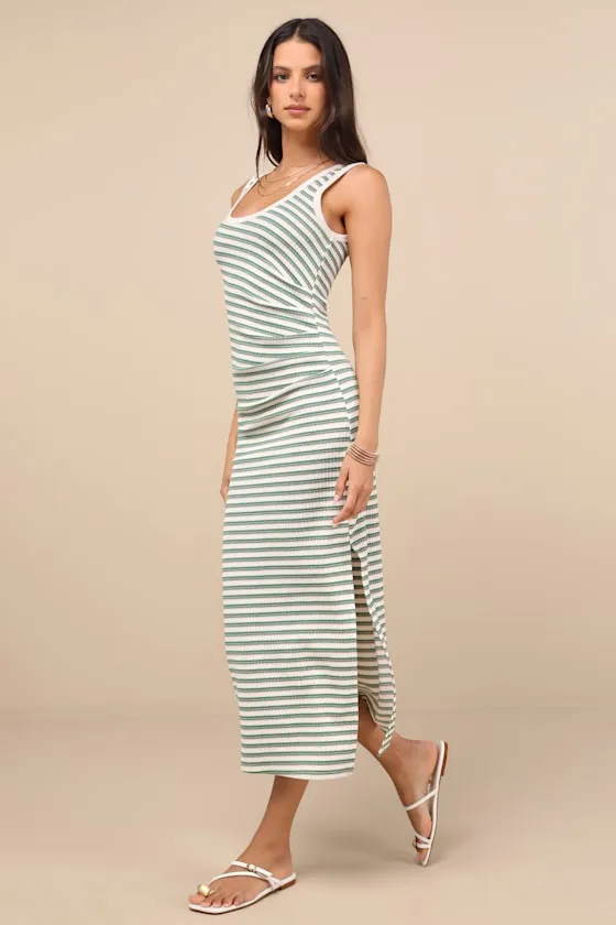 Edeva Green and Ivory Striped Knit Midi Dress sold by Lulus product image thumbnail 3