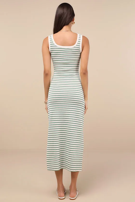 Edeva Green and Ivory Striped Knit Midi Dress sold by Lulus product image thumbnail 4