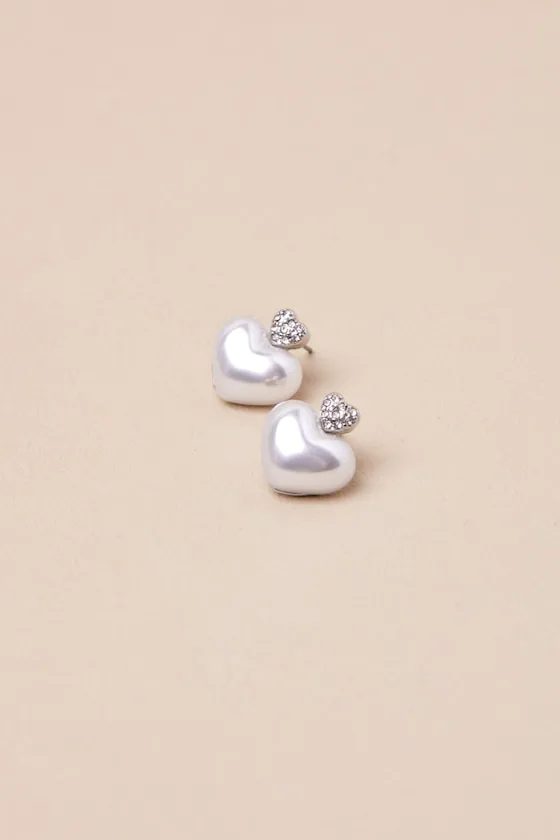Amora White Pearl Heart Stud Earrings sold by Lulus product image thumbnail 3