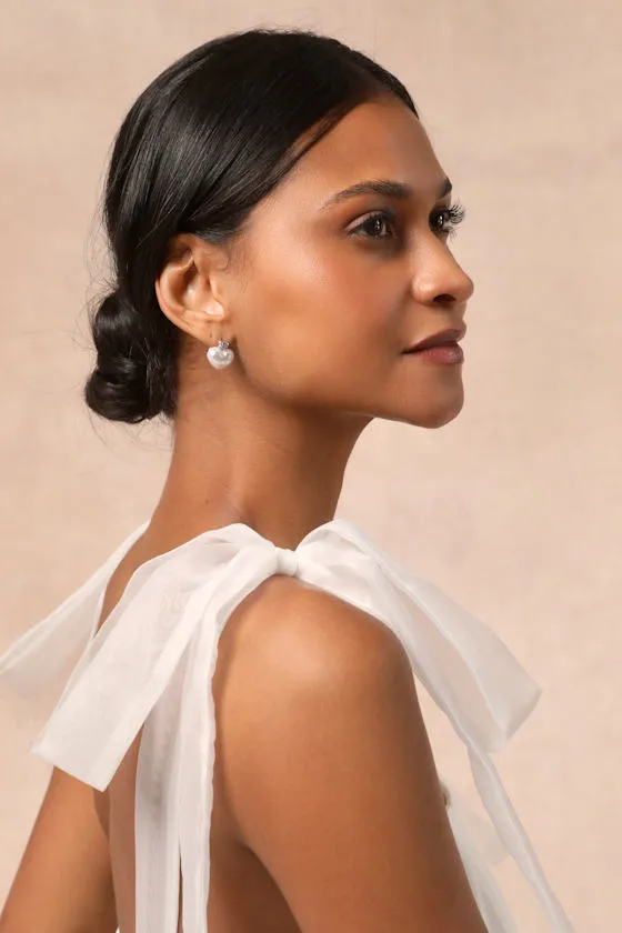 Amora White Pearl Heart Stud Earrings sold by Lulus product image thumbnail 4