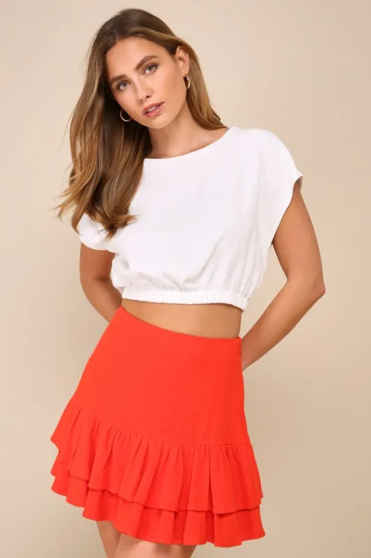 Perfect Concept Bright Red Tiered Mini Skirt sold by Lulus