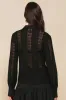 Unique Effect Black Lace Sheer Long Sleeve Button-Up Top sold by Lulus