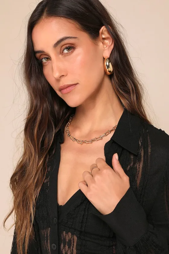 Unique Effect Black Lace Sheer Long Sleeve Button-Up Top sold by Lulus product image thumbnail 4