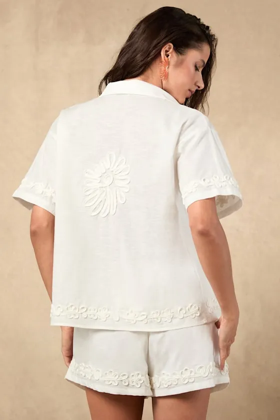 Ines White Linen Embroidered Swim Cover-Up Top sold by Lulus