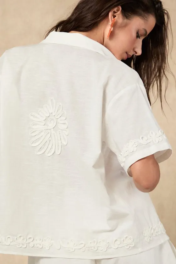 Ines White Linen Embroidered Swim Cover-Up Top sold by Lulus product image thumbnail 4