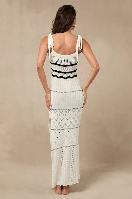Olyssia Ivory and Black Knit Tie-Strap Maxi Swim Cover-Up sold by Lulus product image thumbnail 2