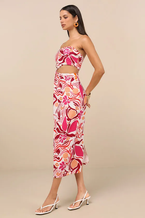 Zisel Ivory and Pink Floral Cutout Strapless Midi Dress sold by Lulus product image thumbnail 4