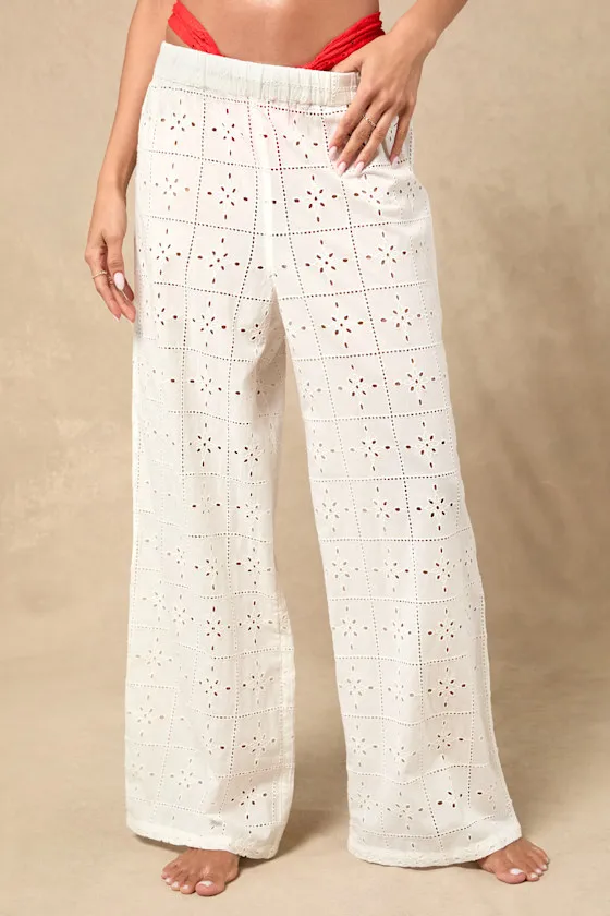 Eyelet Crush White Embroidered Swim Cover-Up Pants sold by Lulus product image thumbnail 2