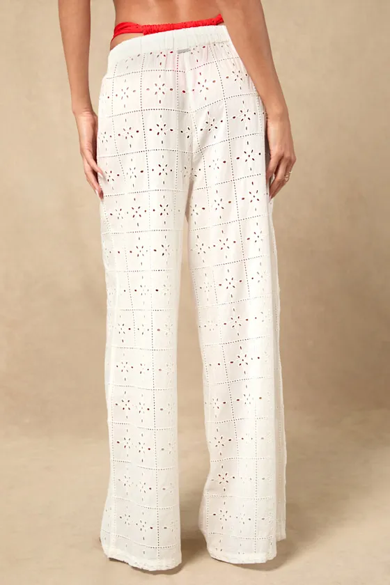 Eyelet Crush White Embroidered Swim Cover-Up Pants sold by Lulus product image thumbnail 4