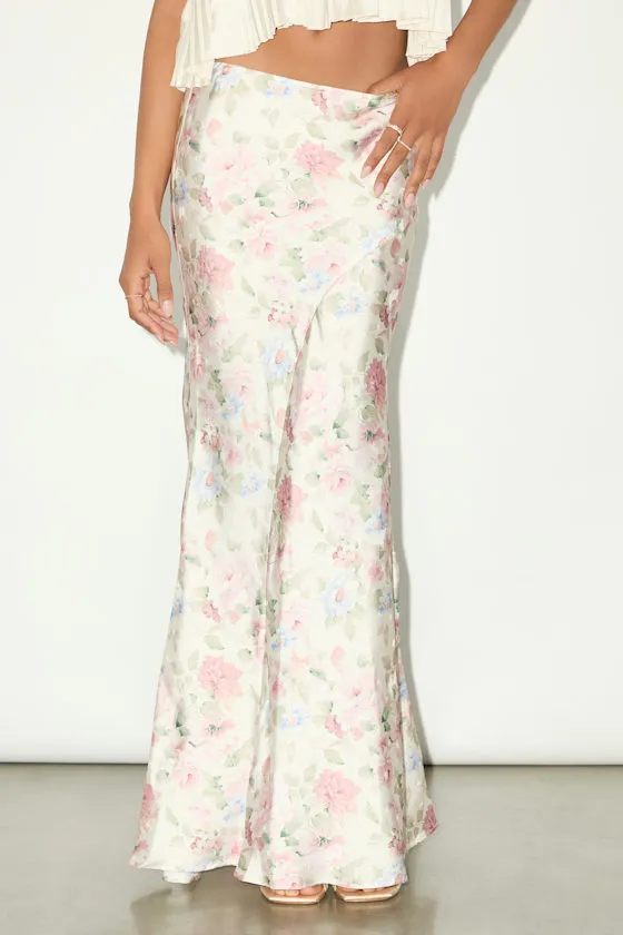 Damilla Ivory Floral Satin Maxi Skirt sold by Lulus product image thumbnail 3