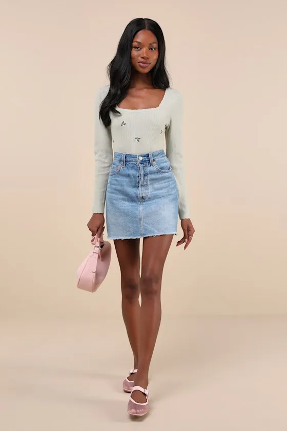 Quaint Poise Sage Ribbed Embroidered Long Sleeve Sweater Top sold by Lulus product image thumbnail 2