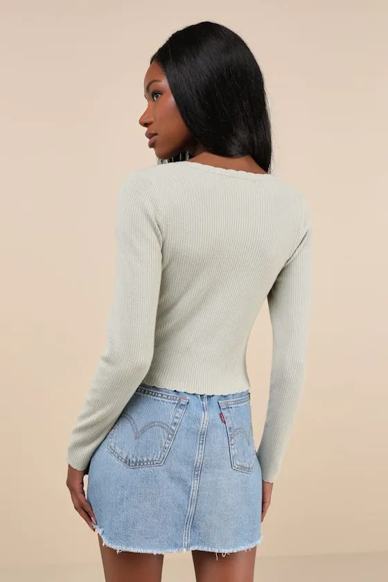 Quaint Poise Sage Ribbed Embroidered Long Sleeve Sweater Top sold by Lulus product image thumbnail 3