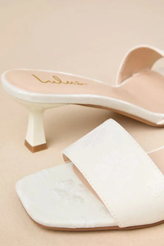 Rosmarine Ivory Floral Square-Toe High Heel Slide Sandals sold by Lulus product image thumbnail 4