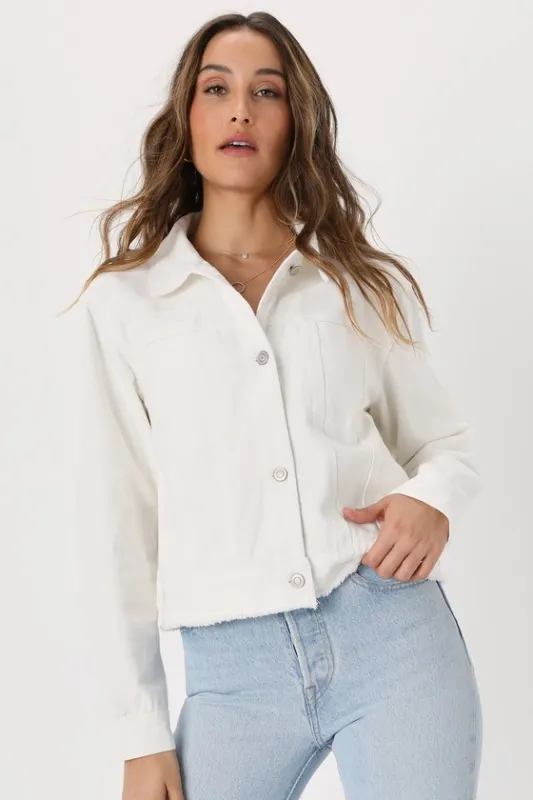 Modern Icon White Raw Hem Twill Jacket sold by Lulus