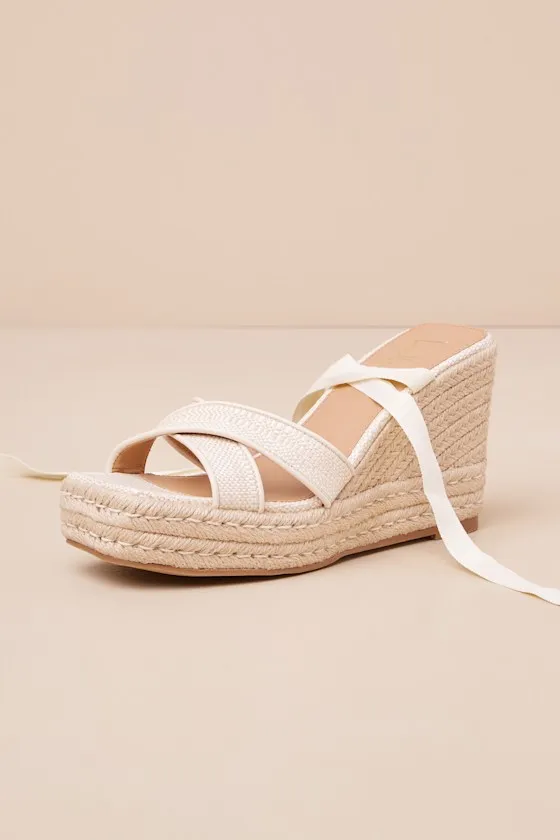 Robynne Natural Raffia Lace-Up Platform Wedges sold by Lulus product image thumbnail 3