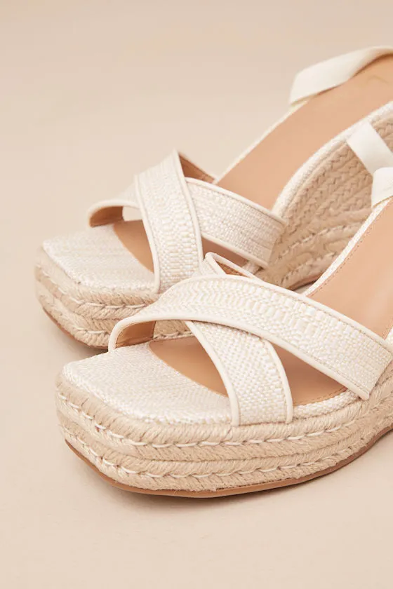 Robynne Natural Raffia Lace-Up Platform Wedges sold by Lulus product image thumbnail 4