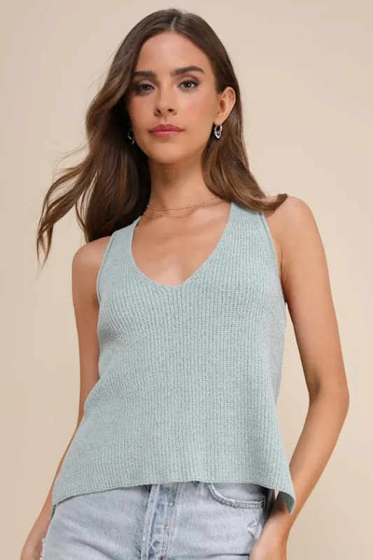 Perfect Potential Sage Green V-Neck Sweater Tank Top sold by Lulus