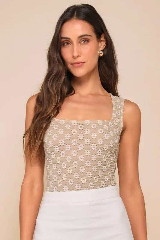 Majorly Delightful Beige and Ivory Floral Textured Tank Top sold by Lulus