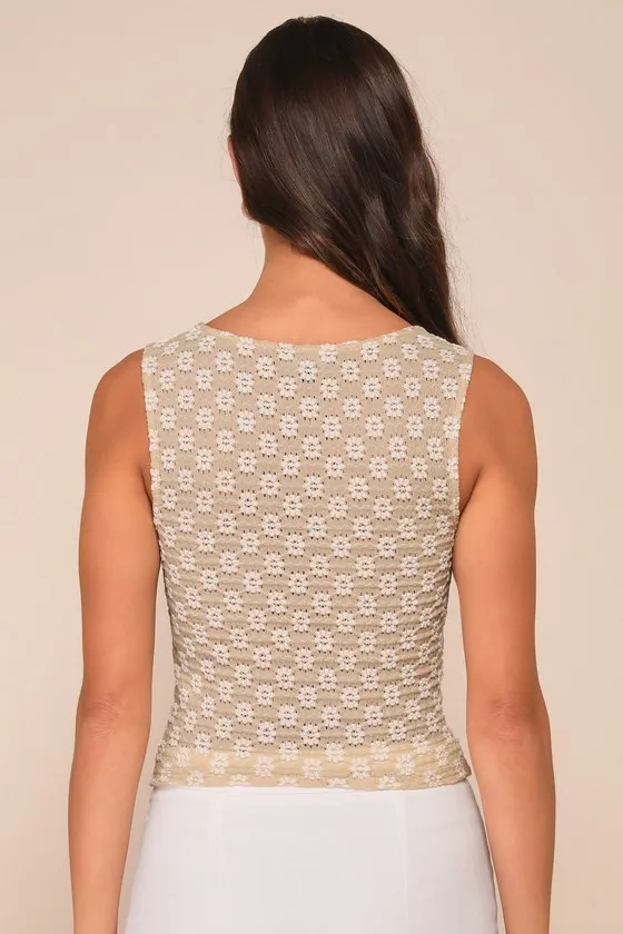 Majorly Delightful Beige and Ivory Floral Textured Tank Top sold by Lulus product image thumbnail 2