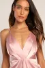 Caught Feelings Blush Satin Ruffled Midi Dress sold by Lulus