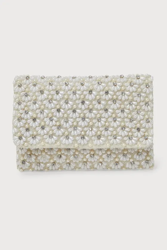 Glamorous Radiance Ivory Pearl Rhinestone Clutch sold by Lulus