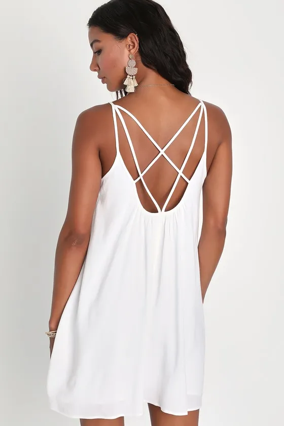 Inspirational Cutie White Linen Strappy Shift Mini Dress sold by Lulus