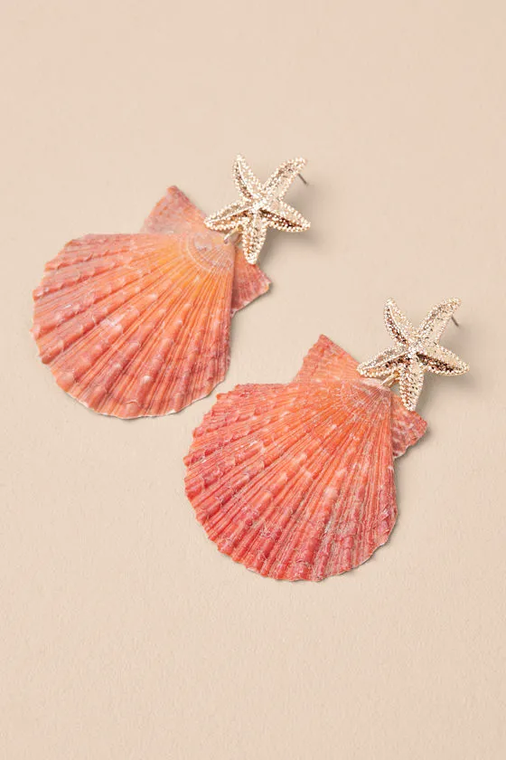 Kahlani Coral and Gold Seashell Statement Earrings sold by Lulus product image thumbnail 2