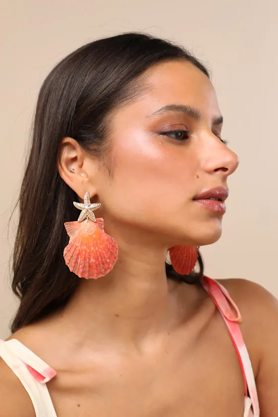 Kahlani Coral and Gold Seashell Statement Earrings sold by Lulus product image thumbnail 3