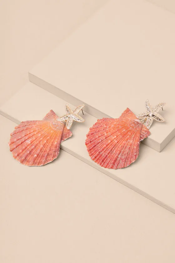 Kahlani Coral and Gold Seashell Statement Earrings sold by Lulus product image thumbnail 4