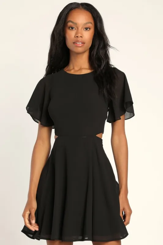 Blissful Love Black Cutout Mini Skater Dress sold by Lulus
