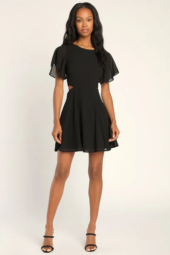 Blissful Love Black Cutout Mini Skater Dress sold by Lulus product image thumbnail 2