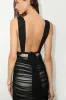 Jenesis Black and Light Nude Mesh Ruched Tie-Back Midi Dress sold by Lulus