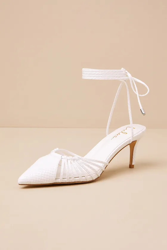 Ansel White Snake-Embossed Lace-Up Pumps sold by Lulus product image thumbnail 2