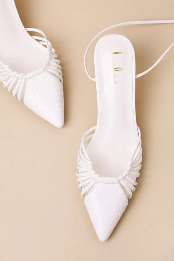 Ansel White Snake-Embossed Lace-Up Pumps sold by Lulus product image thumbnail 4