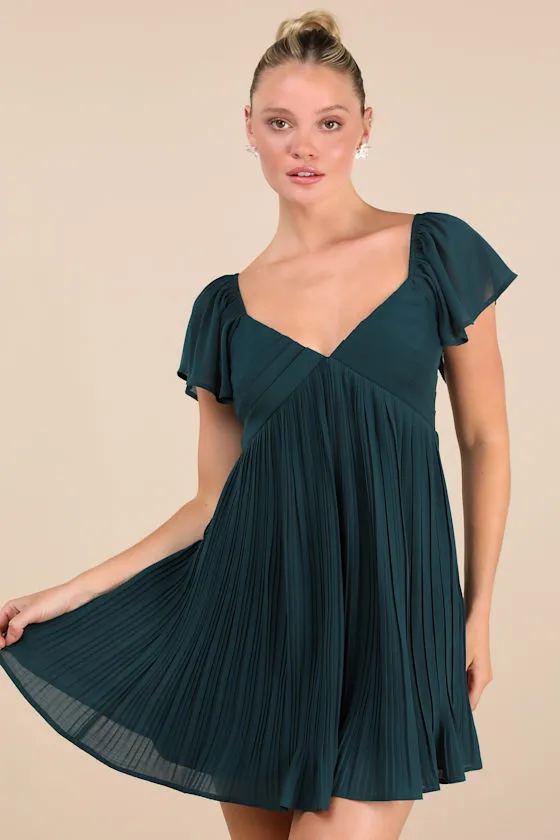 Amalfi Coast Emerald Pleated Flutter Sleeve Mini Dress sold by Lulus