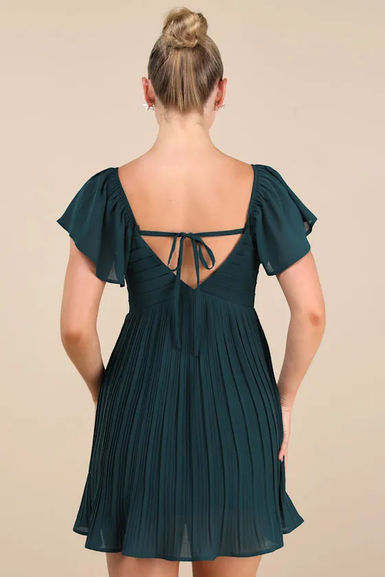 Amalfi Coast Emerald Pleated Flutter Sleeve Mini Dress sold by Lulus product image thumbnail 2
