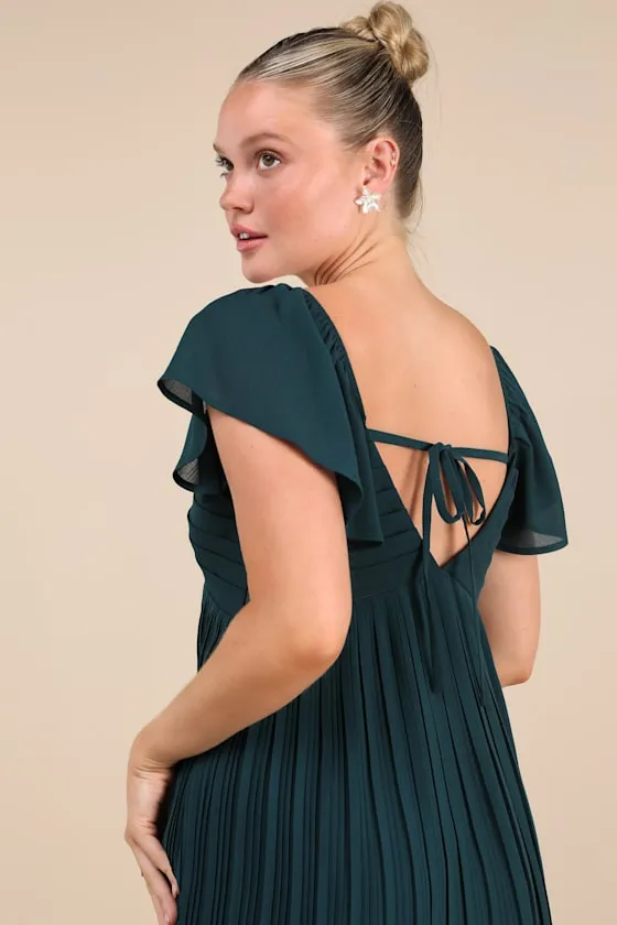 Amalfi Coast Emerald Pleated Flutter Sleeve Mini Dress sold by Lulus product image thumbnail 4