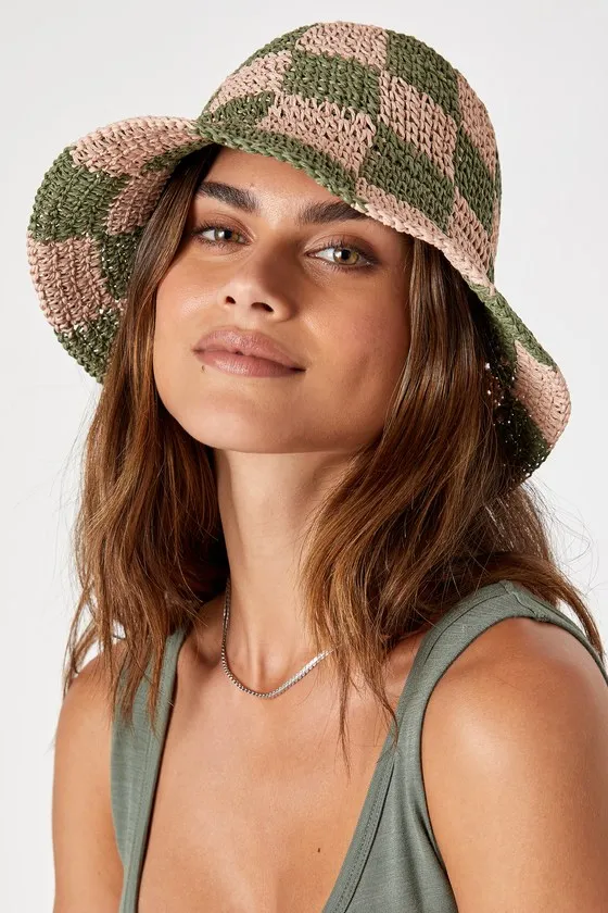 Aesthetic Babe Green and Pink Checkered Bucket Hat sold by Lulus