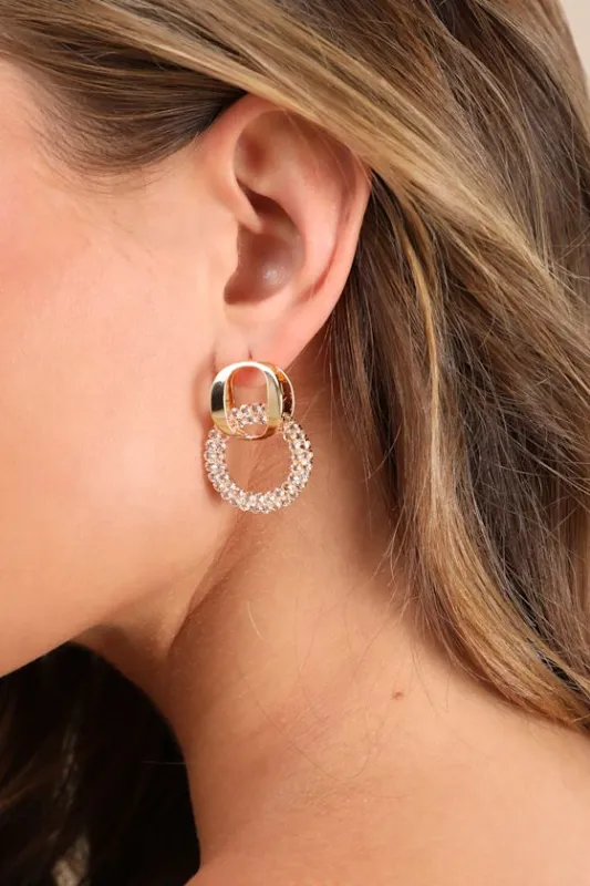 Raina Gold Circle Rhinestone Earrings sold by Lulus