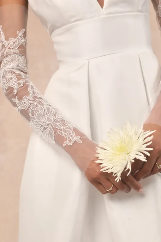 Lisele White Mesh Floral Applique Fingerless Gloves sold by Lulus