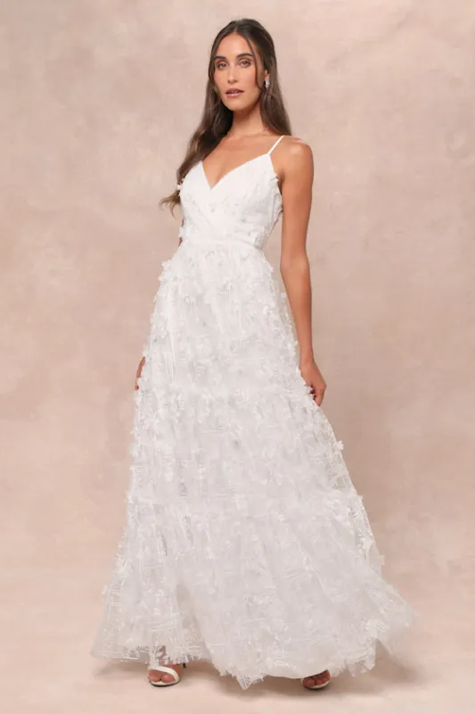 Adoringly Yours White Tiered 3D Floral Maxi Dress sold by Lulus