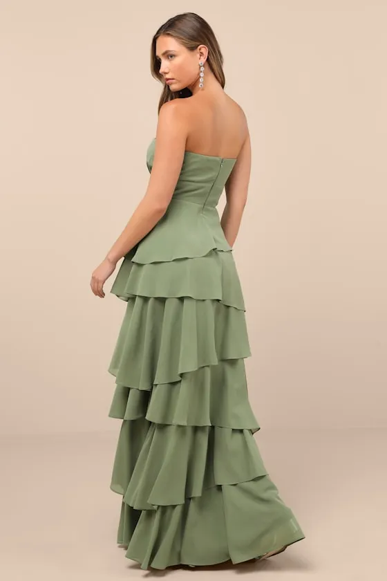 Gorgeous Essence Sage Strapless Tiered Maxi Dress sold by Lulus product image thumbnail 2