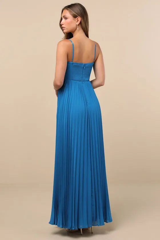 Jolette Blue Pleated Knot-Front Maxi Dress sold by Lulus product image thumbnail 2