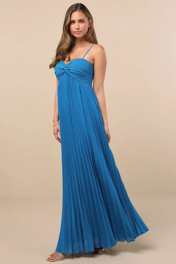 Jolette Blue Pleated Knot-Front Maxi Dress sold by Lulus product image thumbnail 3