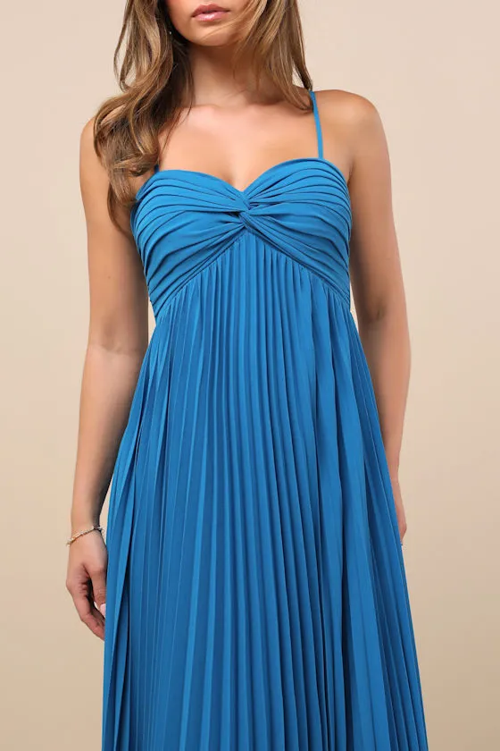 Jolette Blue Pleated Knot-Front Maxi Dress sold by Lulus product image thumbnail 4