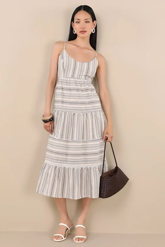 Journi Taupe Striped Tiered Midi Dress sold by Lulus product image thumbnail 2
