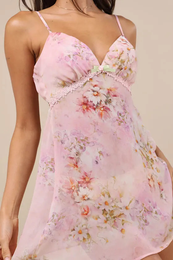 Kelra Light Pink Floral Tie-Back Lingerie Slip sold by Lulus product image thumbnail 4