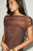 Sunama Brown Mesh Ruched Bodycon Midi Dress sold by Lulus