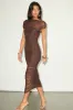 Sunama Brown Mesh Ruched Bodycon Midi Dress sold by Lulus