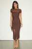 Sunama Brown Mesh Ruched Bodycon Midi Dress sold by Lulus